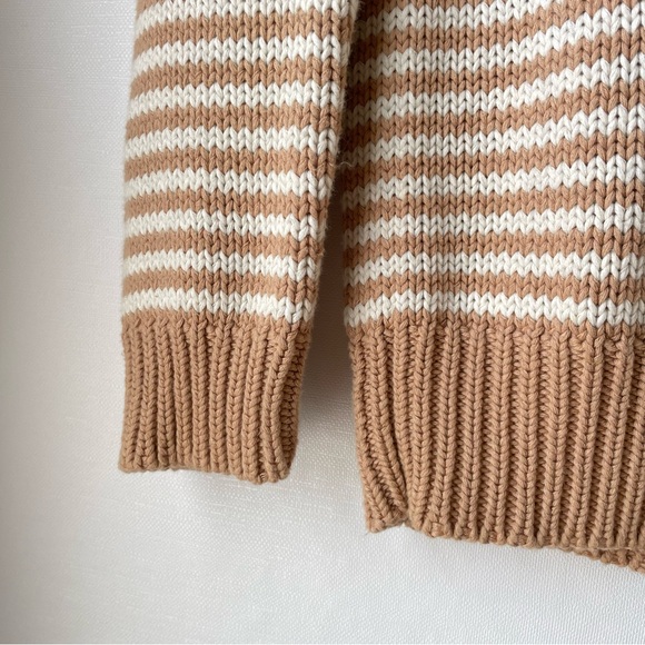 J. Crew V-Neck Sweater Tan and White Stripes Long Sleeved 100% Cotton XS - Picture 4 of 11